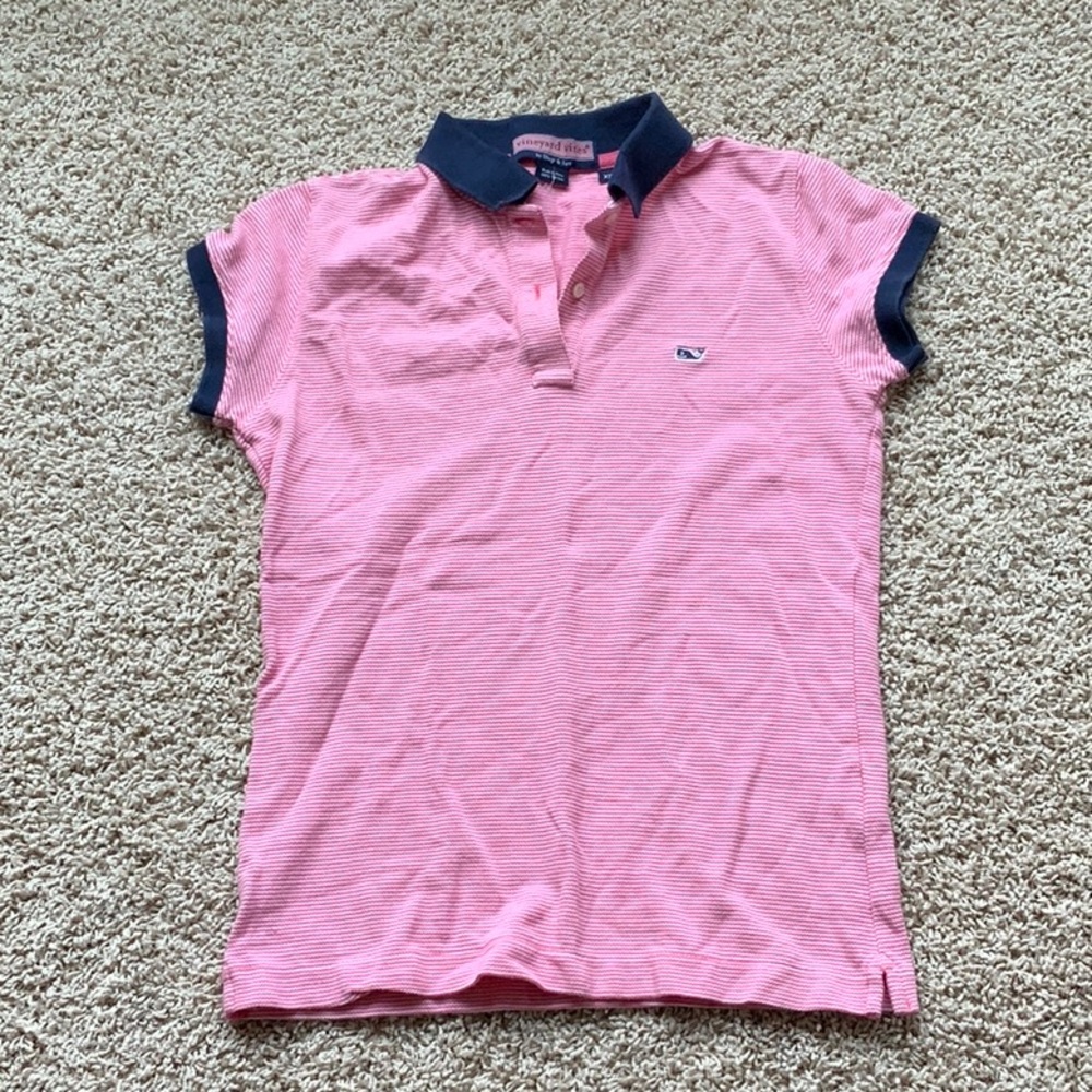 Vineyard Vines Women’s Pink and White Striped Polo Shirt Size XS